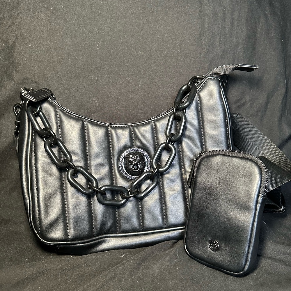 Aldo Black Shoulder Bag with Chain Strap and Metallic Finish